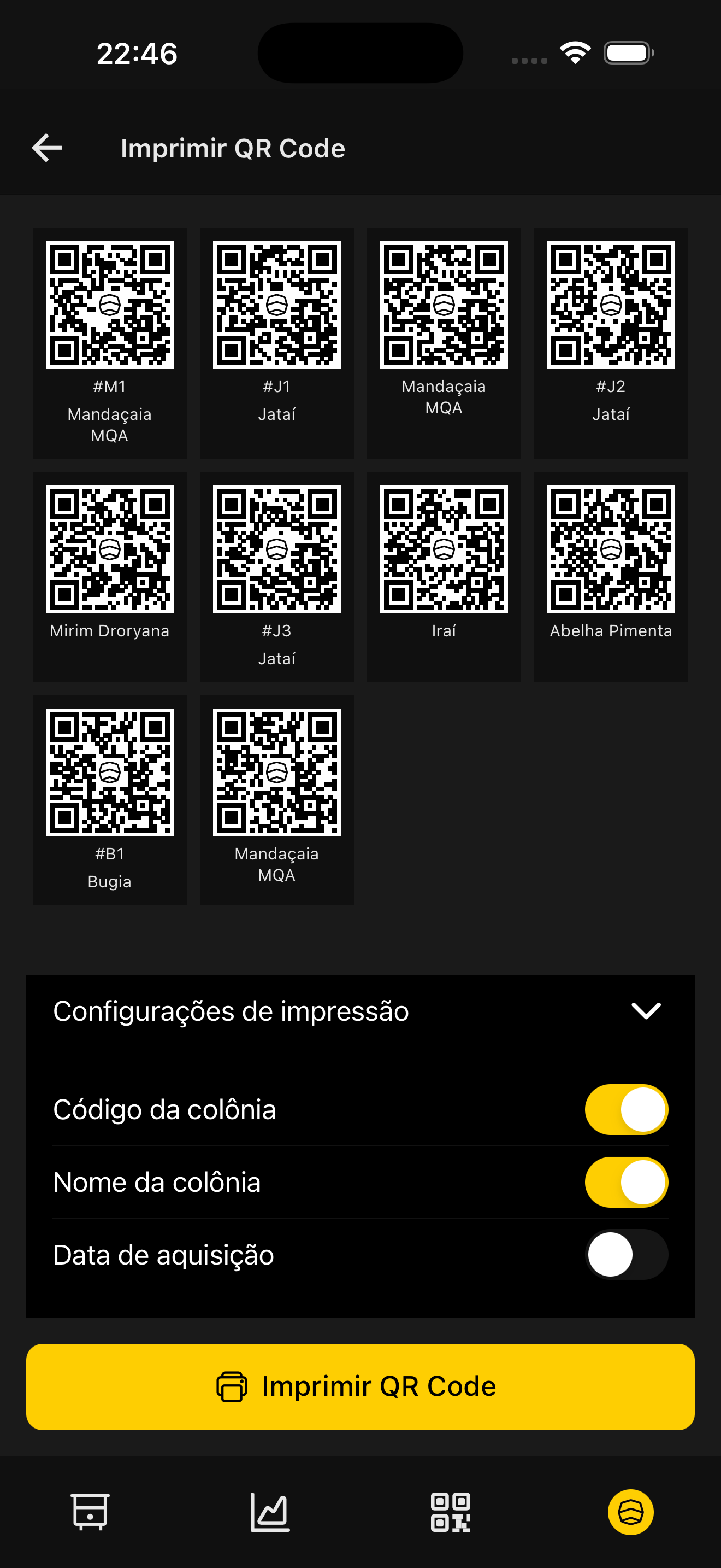 QR Codes das colônias